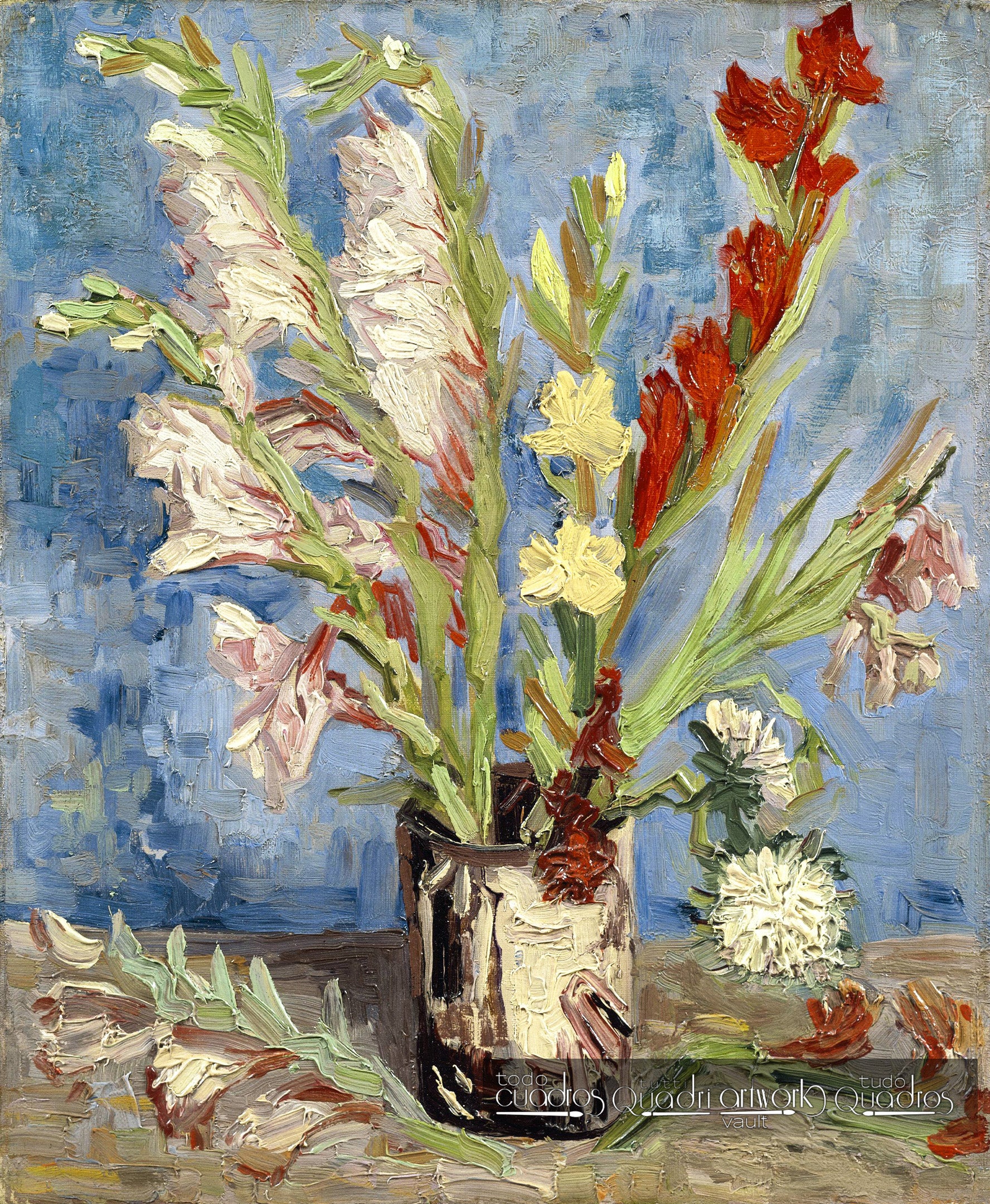 Vaso com gardenladiols e ásteres chineses, Van Gogh