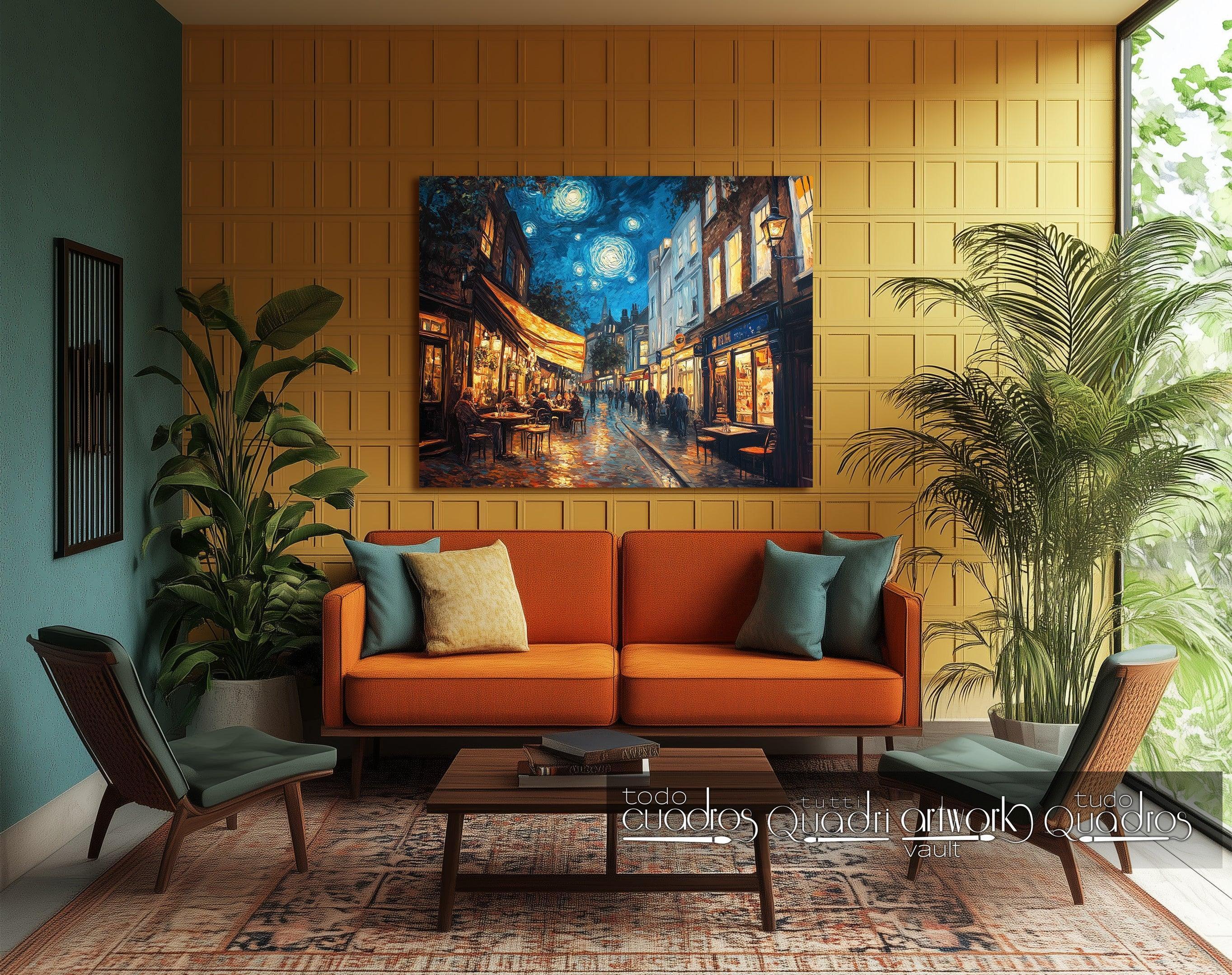 Reflexos de uma noite na varanda, estilo Van Gogh