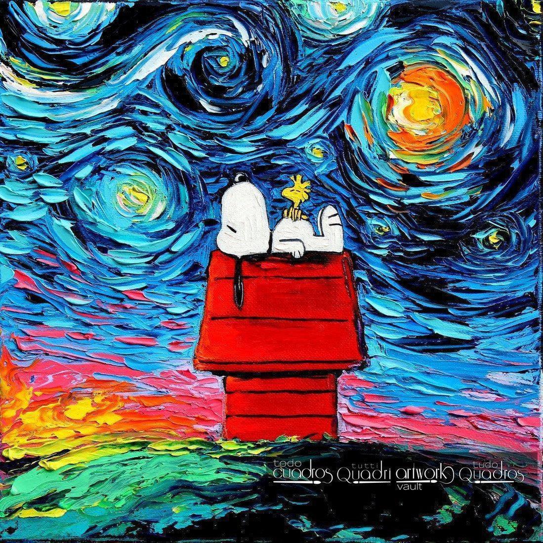 Snoopy na noite estrelada, óleo