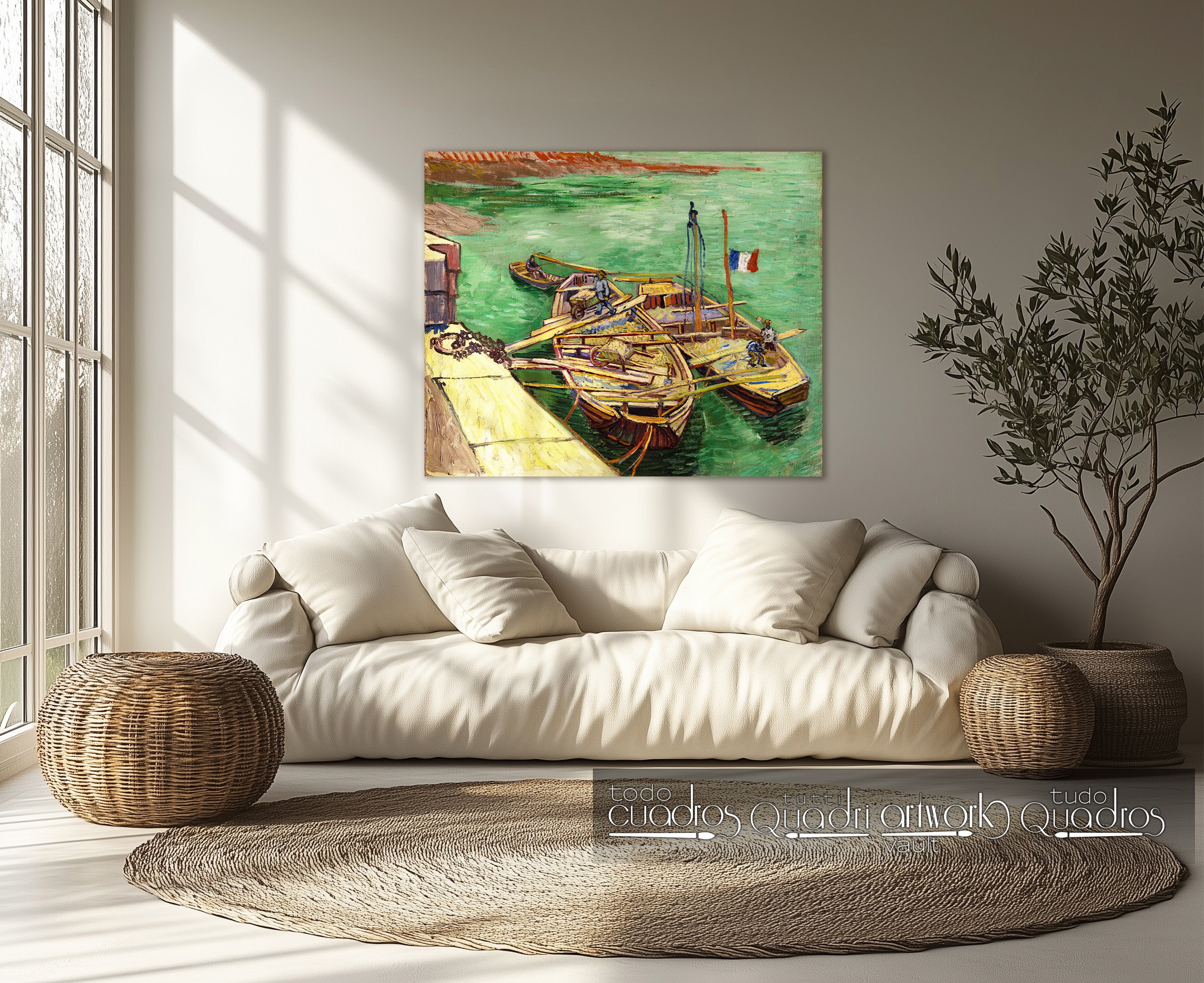 Cais com os homens que descarregam barcas da areia, Van Gogh