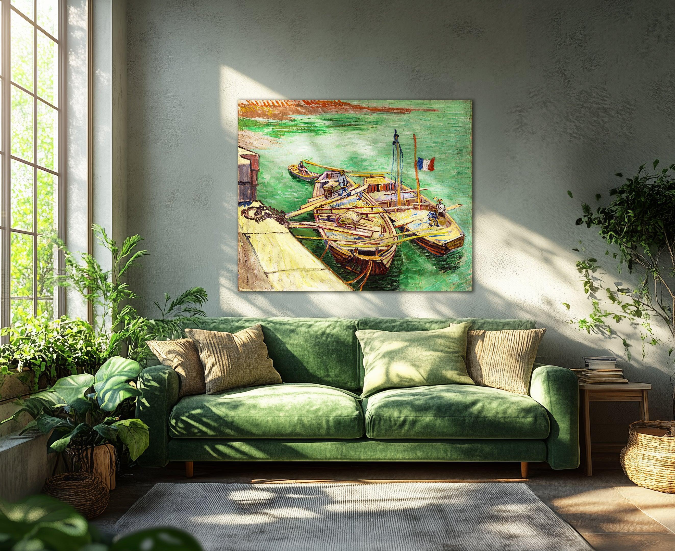 Cais com os homens que descarregam barcas da areia, Van Gogh