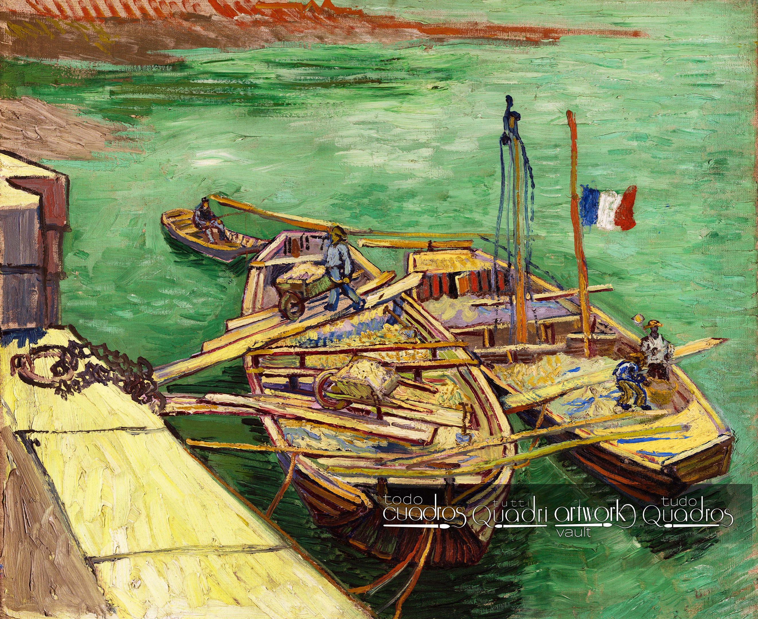 Cais com os homens que descarregam barcas da areia, Van Gogh