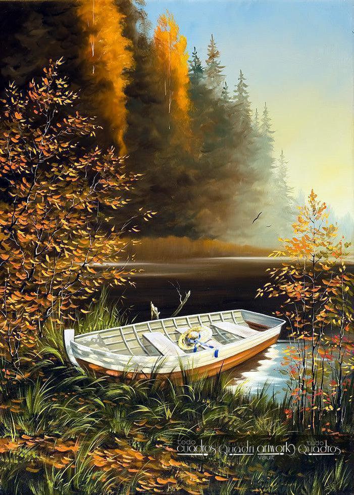 Barco e Pântano, Óleo de Paisagem