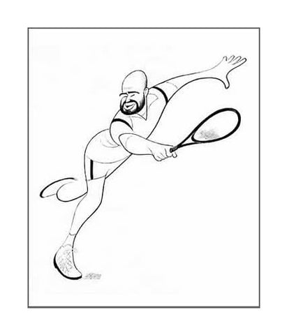Desenho em preto e branco de Agassi.