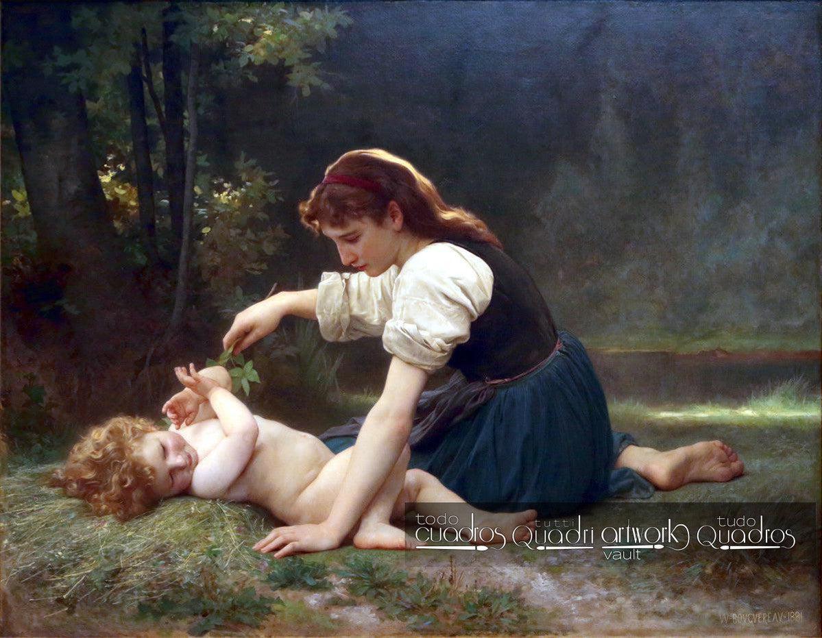 Leque natural, rapariga e criança, Bouguereau
