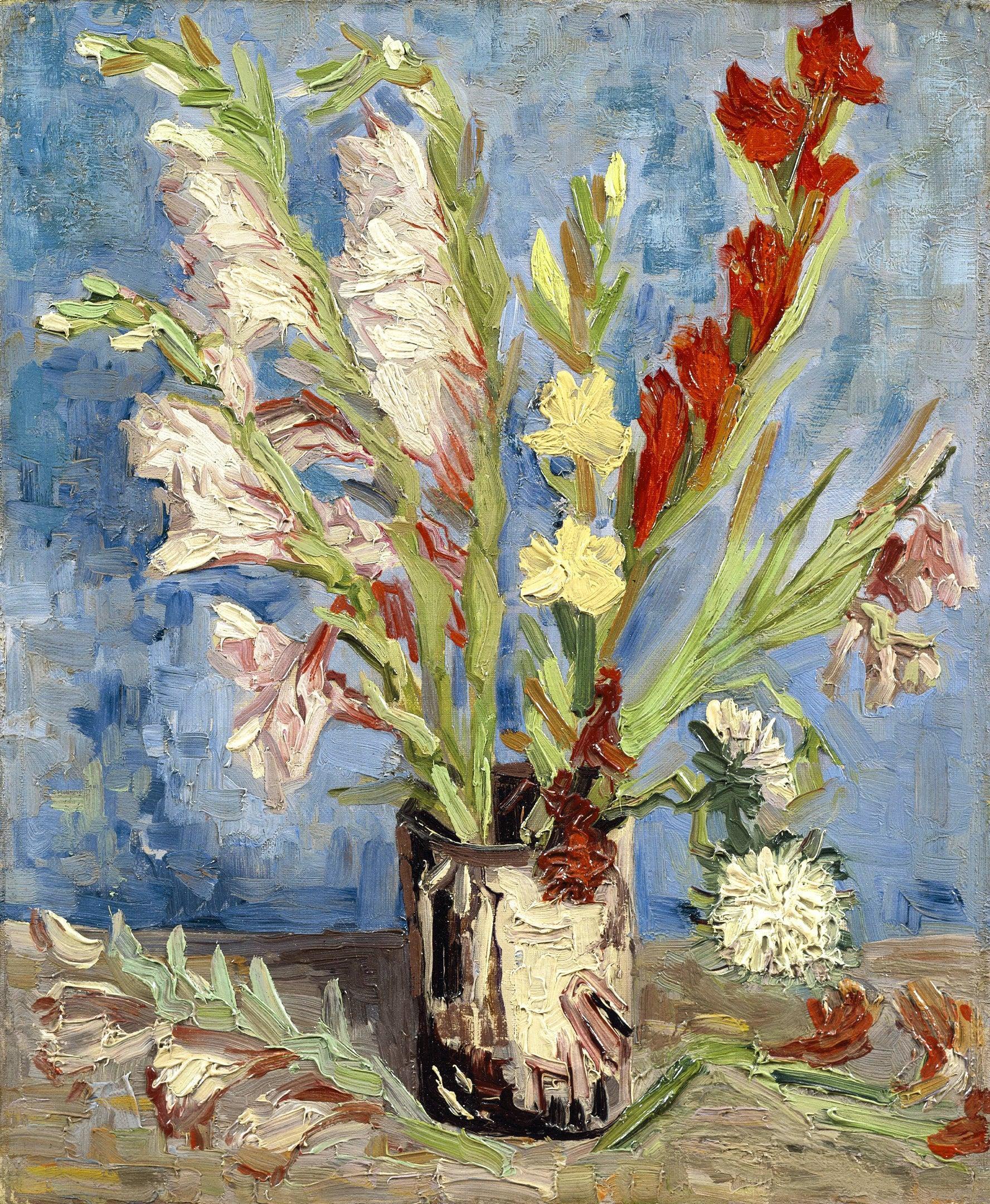 Vaso com gardenladiols e ásteres chineses, Van Gogh