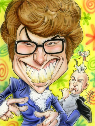Retrato cômico do ator Mike Myers.