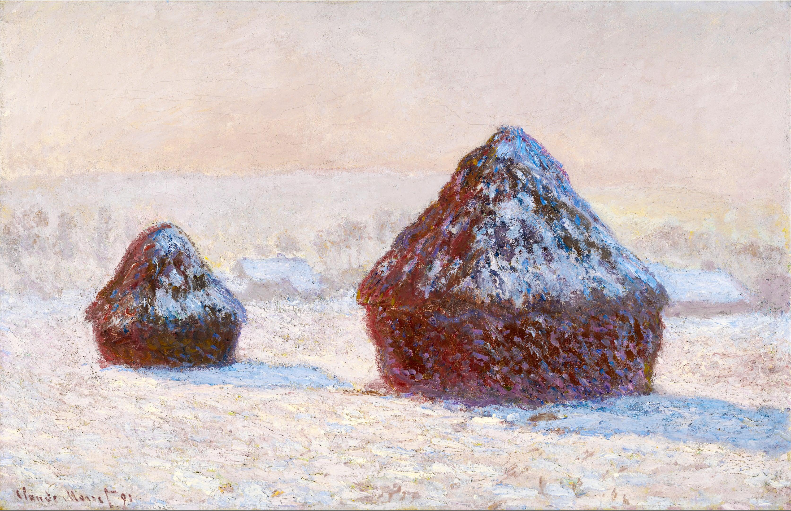 Montes de feno, efeito de neve, de manhã, Monet