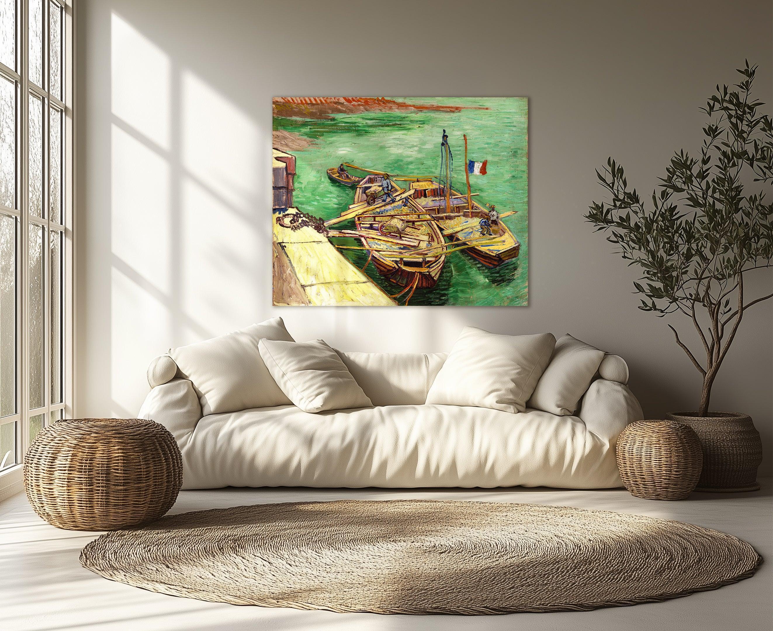 Cais com os homens que descarregam barcas da areia, Van Gogh