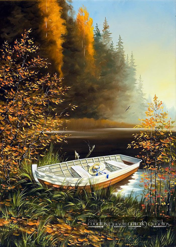 Barco e Pântano, Óleo de Paisagem